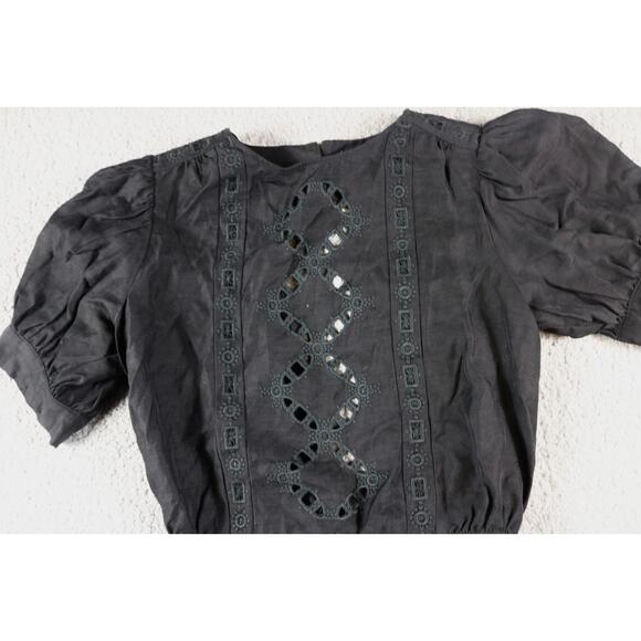 ba&sh Top Xs Black Bacary Eyelet Cutout Tie Back Blouse - Picture 5 of 8
